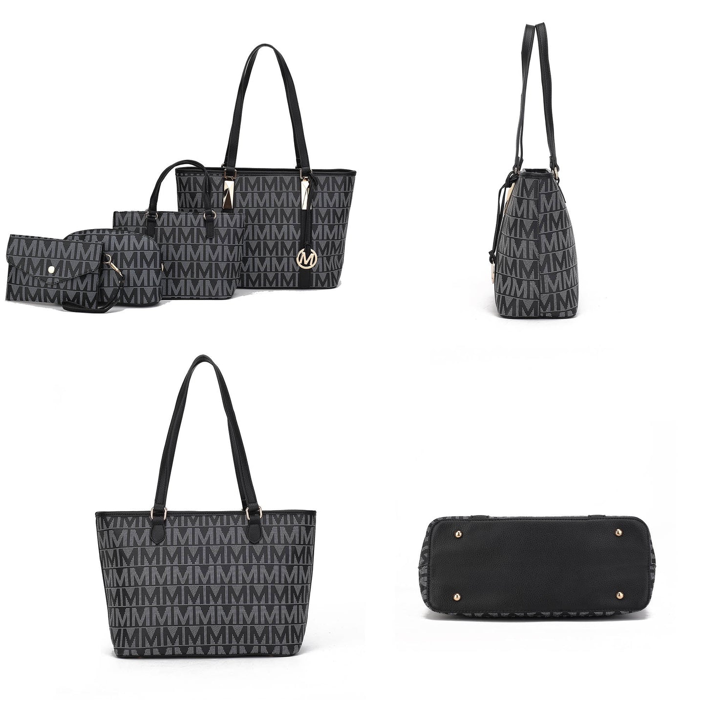 Bolso Tote Pequeño De Cuero Vegano Para Mujer Azul Marino, 4 Piezas