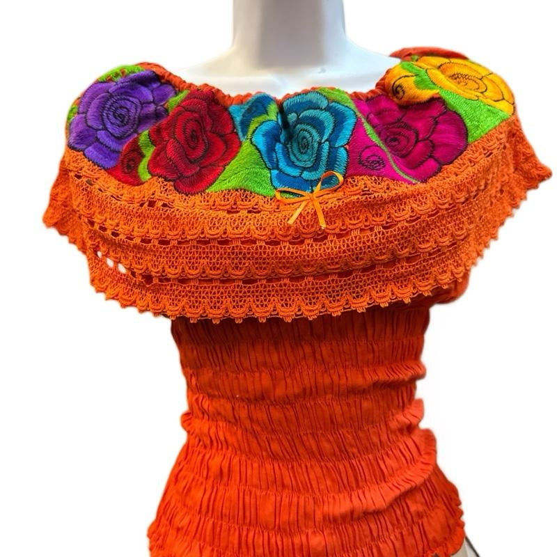 Roses Designs off the Shoulder Mexican Top Cotton
