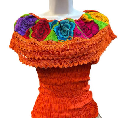 Roses Designs off the Shoulder Mexican Top Cotton
