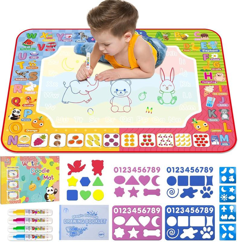 [New Deal] Water Doodle Mat 32 X 24 Inches Kids Water Painting Doodle Drawing Mat Toy Writing Free Coloring Extra Large Magic Educational Toys for Boys Girls Age 3 4 5 6 7 8 Year Old Christmas Birthday Present