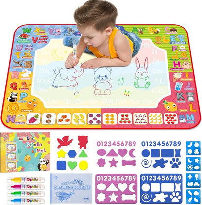 [New Deal] Water Doodle Mat 32 X 24 Inches Kids Water Painting Doodle Drawing Mat Toy Writing Free Coloring Extra Large Magic Educational Toys for Boys Girls Age 3 4 5 6 7 8 Year Old Christmas Birthday Present