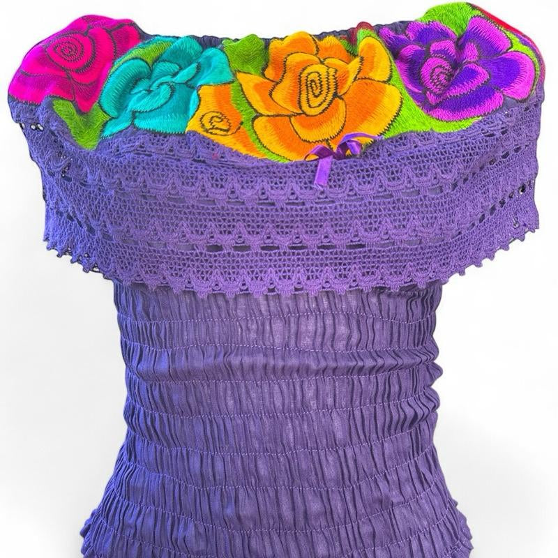 Roses Designs off the Shoulder Mexican Top Cotton