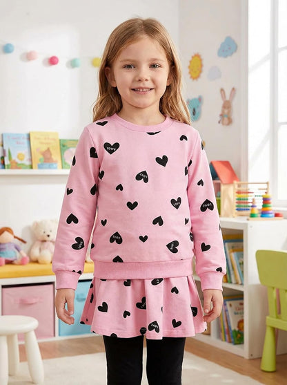 Little Girls Outfits Clothes Toddler Long Sleeve Heart Print Hoodie Shirts Top + Leggings Kids Clothing Set