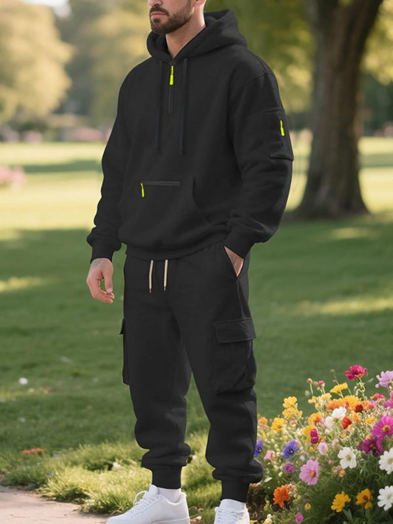Men'S Winter Thick Fleece Lined Loose-Fit Casual Streetwear Set, Fall & Winter Fashion for Men, Warm Daily Wear Clothing