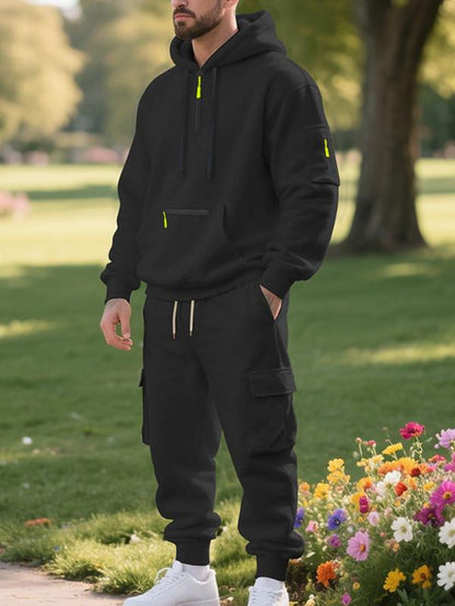 Men'S Winter Thick Fleece Lined Loose-Fit Casual Streetwear Set, Fall & Winter Fashion for Men, Warm Daily Wear Clothing