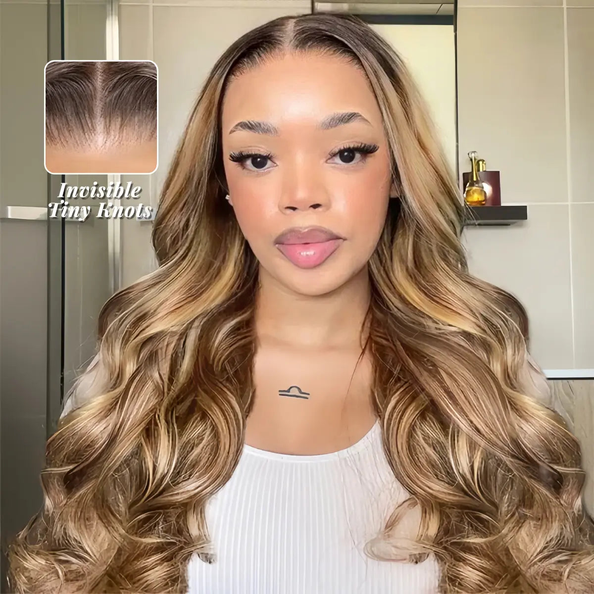 Tinashe Honey Blonde Highlight 6X5 Glueless HD Lace Closure Wig Pre-Cut HD Lace Pre-Bleached Knots Pre-Everything Lace Closure Wig