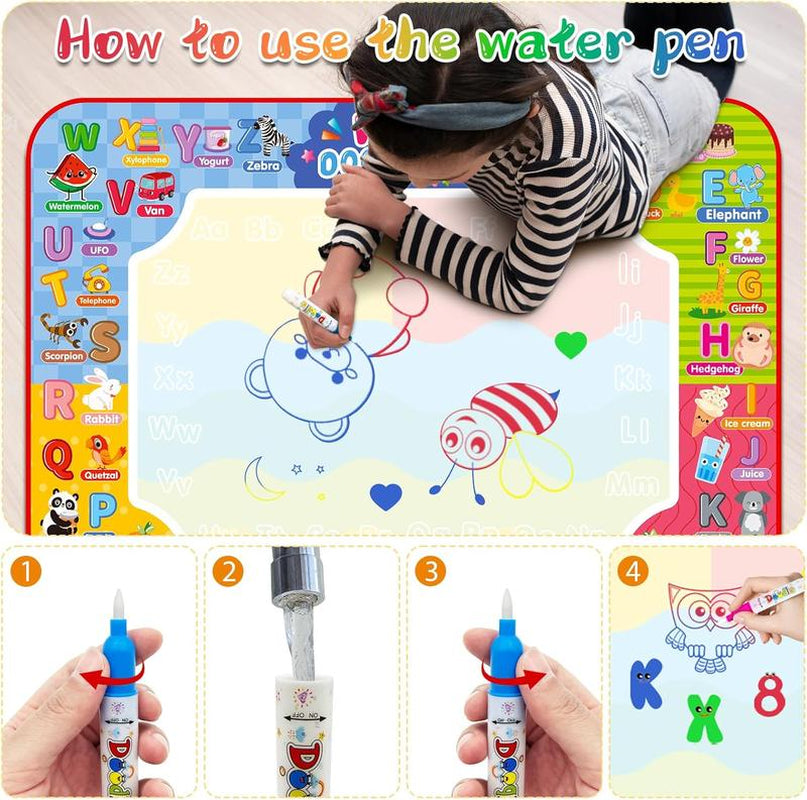 [New Deal] Water Doodle Mat 32 X 24 Inches Kids Water Painting Doodle Drawing Mat Toy Writing Free Coloring Extra Large Magic Educational Toys for Boys Girls Age 3 4 5 6 7 8 Year Old Christmas Birthday Present