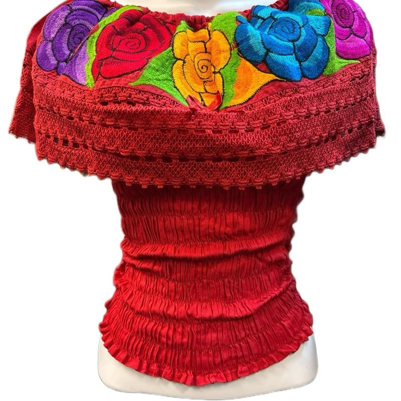 Roses Designs off the Shoulder Mexican Top Cotton