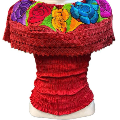 Roses Designs off the Shoulder Mexican Top Cotton