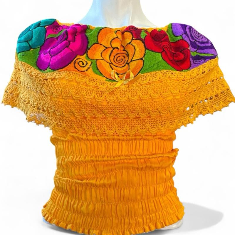 Roses Designs off the Shoulder Mexican Top Cotton