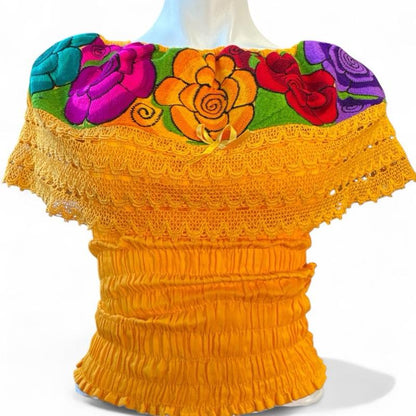 Roses Designs off the Shoulder Mexican Top Cotton