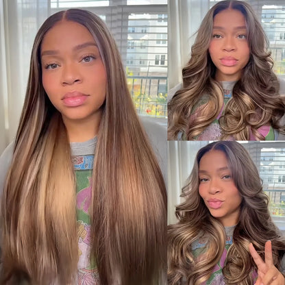 Tinashe Honey Blonde Highlight 6X5 Glueless HD Lace Closure Wig Pre-Cut HD Lace Pre-Bleached Knots Pre-Everything Lace Closure Wig