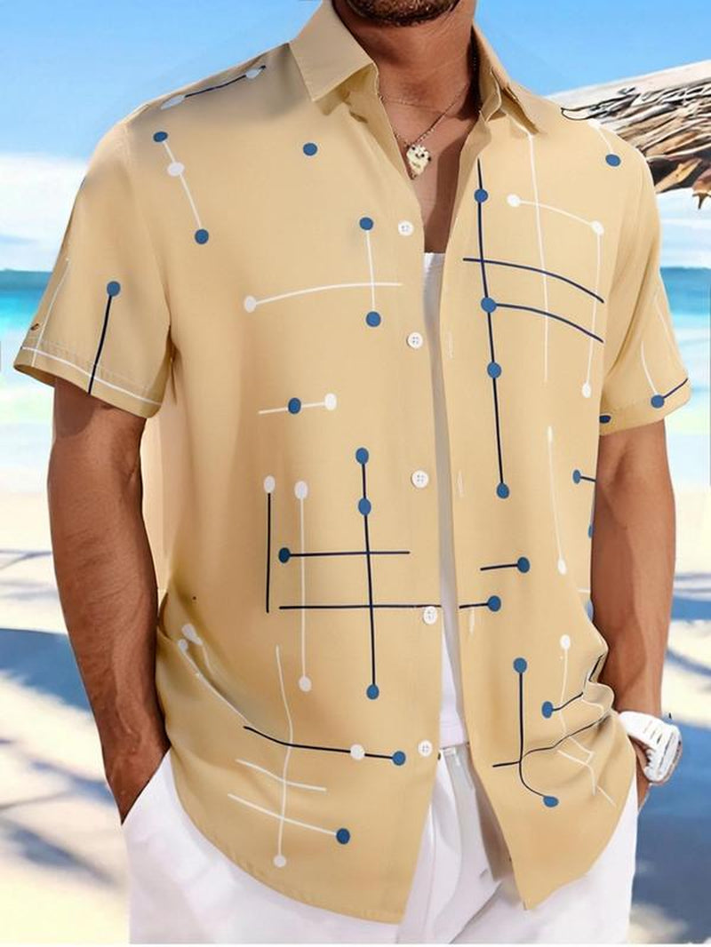 Men'S Regular Fit Geometric Line Print Short Sleeve Shirt, Casual Comfy Top for Summer, Fashion Men'S Clothes for Daily Wear