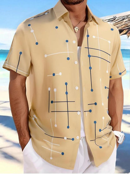 Men'S Regular Fit Geometric Line Print Short Sleeve Shirt, Casual Comfy Top for Summer, Fashion Men'S Clothes for Daily Wear