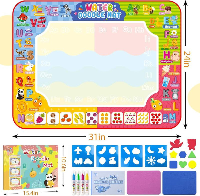 [New Deal] Water Doodle Mat 32 X 24 Inches Kids Water Painting Doodle Drawing Mat Toy Writing Free Coloring Extra Large Magic Educational Toys for Boys Girls Age 3 4 5 6 7 8 Year Old Christmas Birthday Present