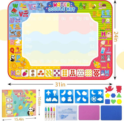 [New Deal] Water Doodle Mat 32 X 24 Inches Kids Water Painting Doodle Drawing Mat Toy Writing Free Coloring Extra Large Magic Educational Toys for Boys Girls Age 3 4 5 6 7 8 Year Old Christmas Birthday Present
