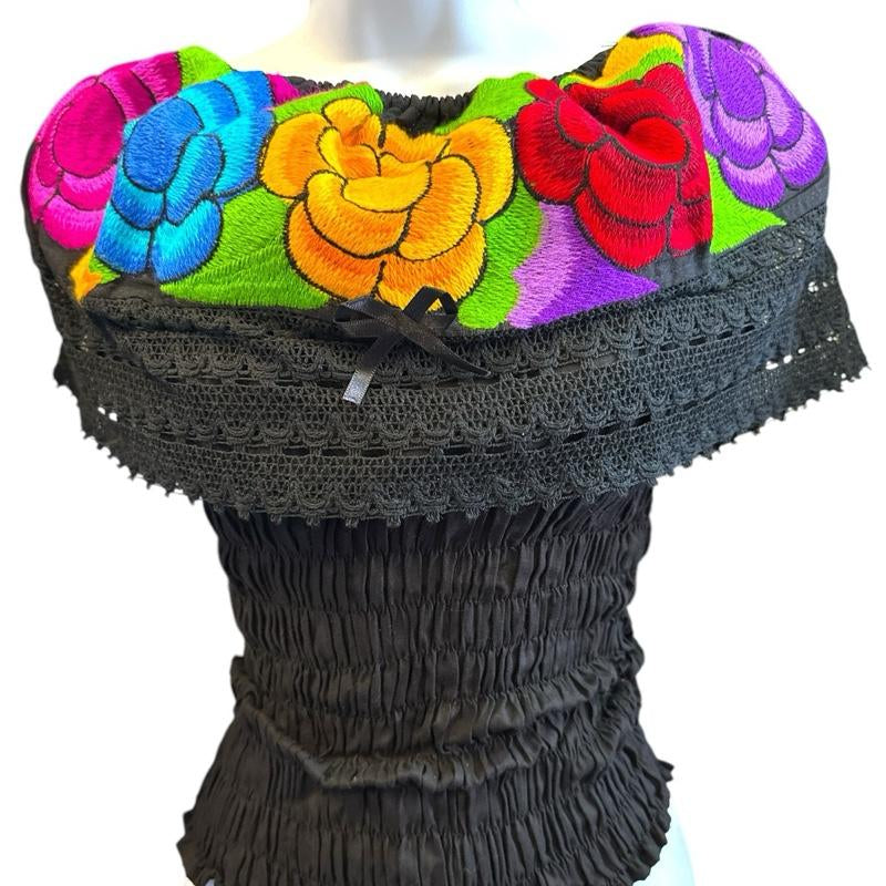 Roses Designs off the Shoulder Mexican Top Cotton