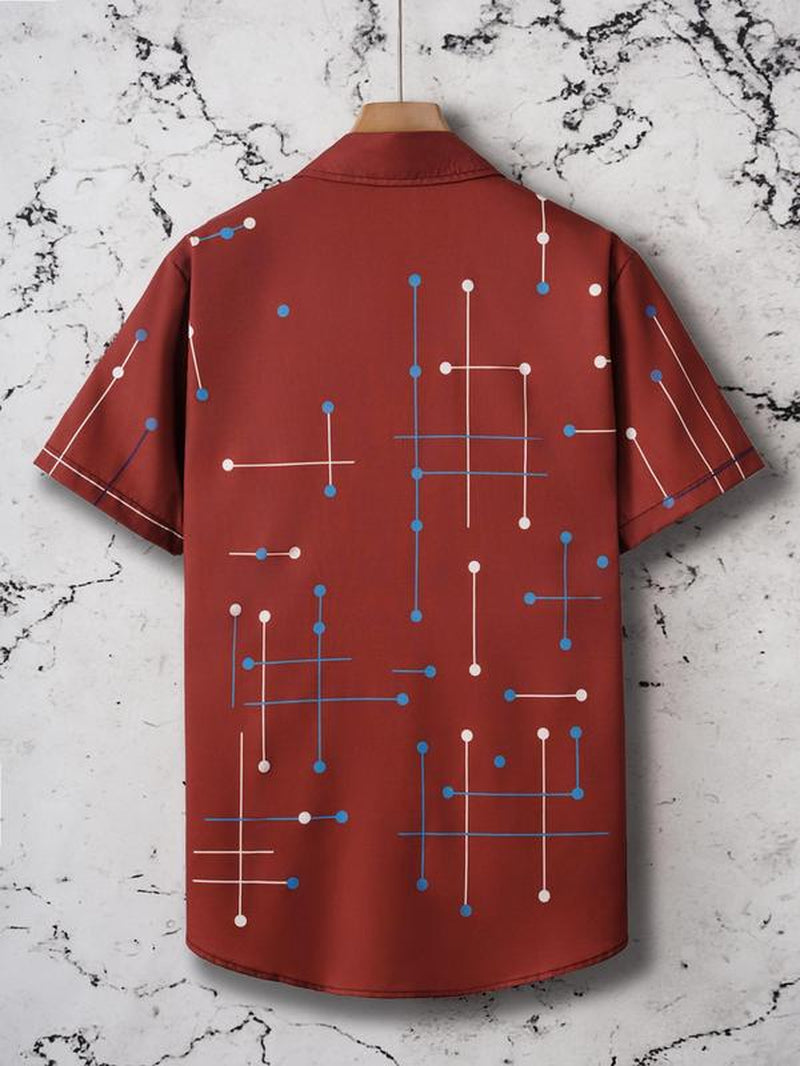 Men'S Regular Fit Geometric Line Print Short Sleeve Shirt, Casual Comfy Top for Summer, Fashion Men'S Clothes for Daily Wear