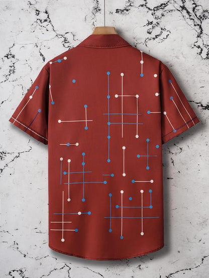 Men'S Regular Fit Geometric Line Print Short Sleeve Shirt, Casual Comfy Top for Summer, Fashion Men'S Clothes for Daily Wear
