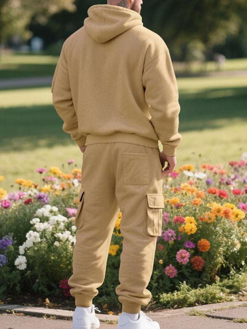 Men'S Winter Thick Fleece Lined Loose-Fit Casual Streetwear Set, Fall & Winter Fashion for Men, Warm Daily Wear Clothing