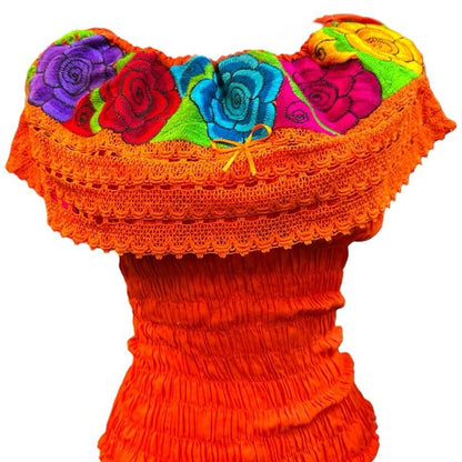 Roses Designs off the Shoulder Mexican Top Cotton