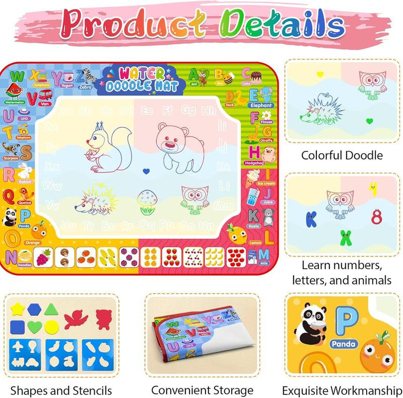 [New Deal] Water Doodle Mat 32 X 24 Inches Kids Water Painting Doodle Drawing Mat Toy Writing Free Coloring Extra Large Magic Educational Toys for Boys Girls Age 3 4 5 6 7 8 Year Old Christmas Birthday Present