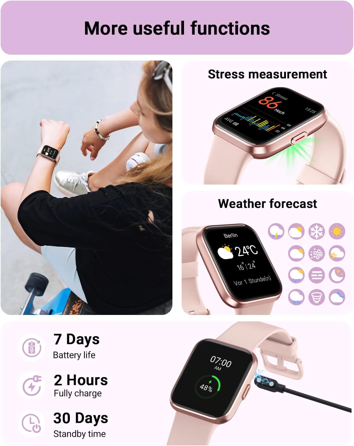 Smart Watch for Women Android & Iphone, Alexa Built-In, 1.8" Touch Screen Fitness Tracker with Answer/Make Calls, IP68 Waterproof Heart Rate/Sleep/Spo2 Monitor, Pedometer, 100+ Sport Modes