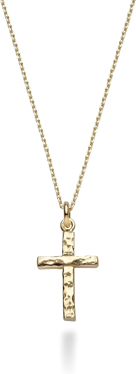 925 Sterling Silver Italian Hammered Cross Pendant Chain Necklace 18 Inch Made in Italy