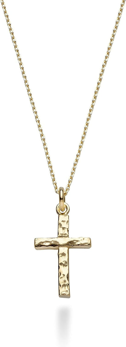 925 Sterling Silver Italian Hammered Cross Pendant Chain Necklace 18 Inch Made in Italy