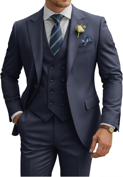 Mens Suit 3 Piece Slim Fit Suits for Men Double Breasted Suit Wedding Prom Suits Formal Business Dinner Tuxedo