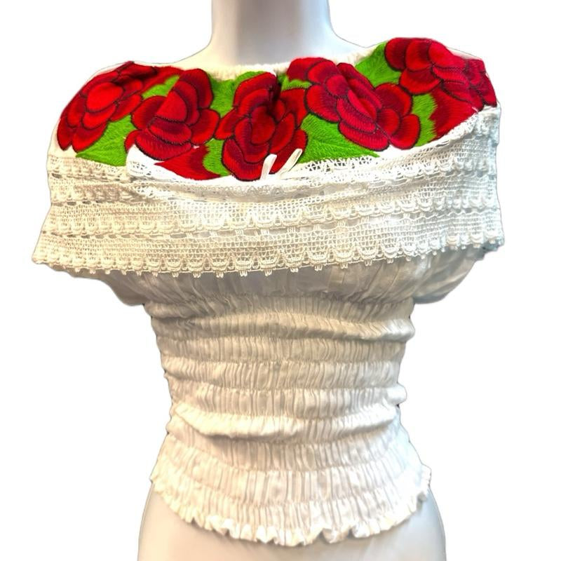 Roses Designs off the Shoulder Mexican Top Cotton