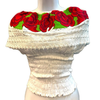 Roses Designs off the Shoulder Mexican Top Cotton
