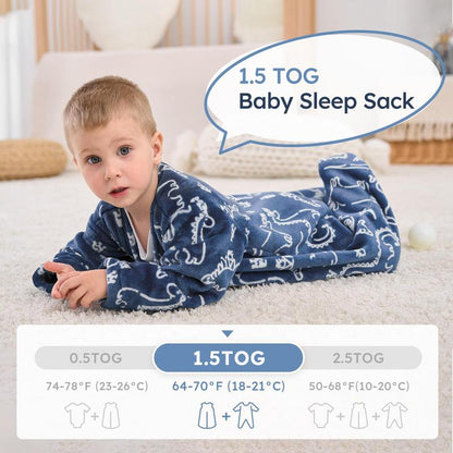 Yoofoss Baby Sleep Sack 0-24 Months, Long Sleeve Sleep Sack 1.5 Tog, Fleece Baby Wearable Blanket with 2-Way Zipper, Soft Warm