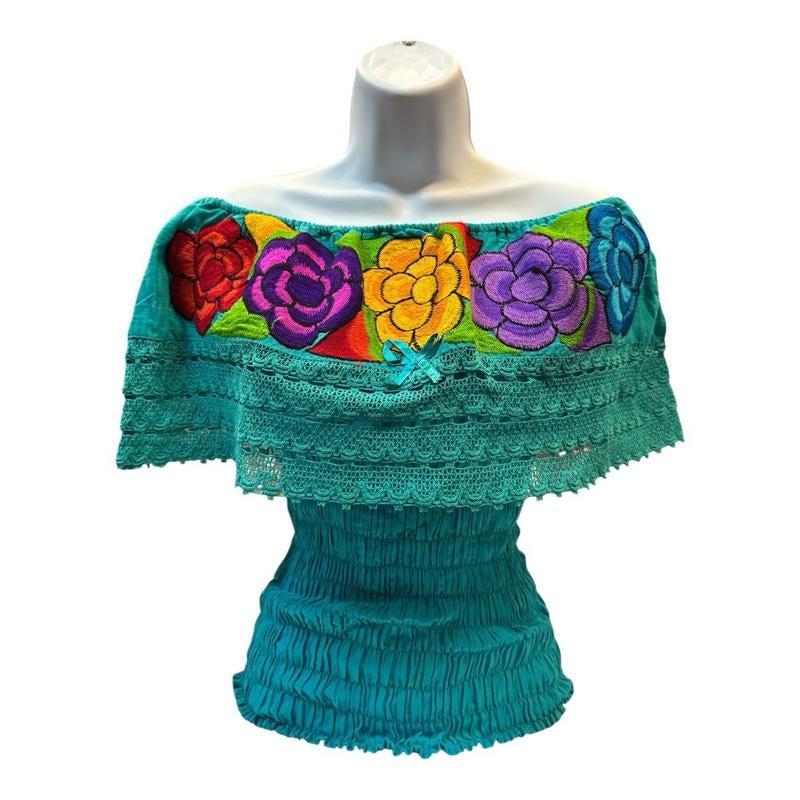 Roses Designs off the Shoulder Mexican Top Cotton