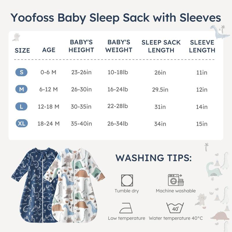 Yoofoss Baby Sleep Sack 0-24 Months, Long Sleeve Sleep Sack 1.5 Tog, Fleece Baby Wearable Blanket with 2-Way Zipper, Soft Warm