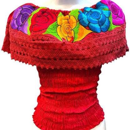 Roses Designs off the Shoulder Mexican Top Cotton