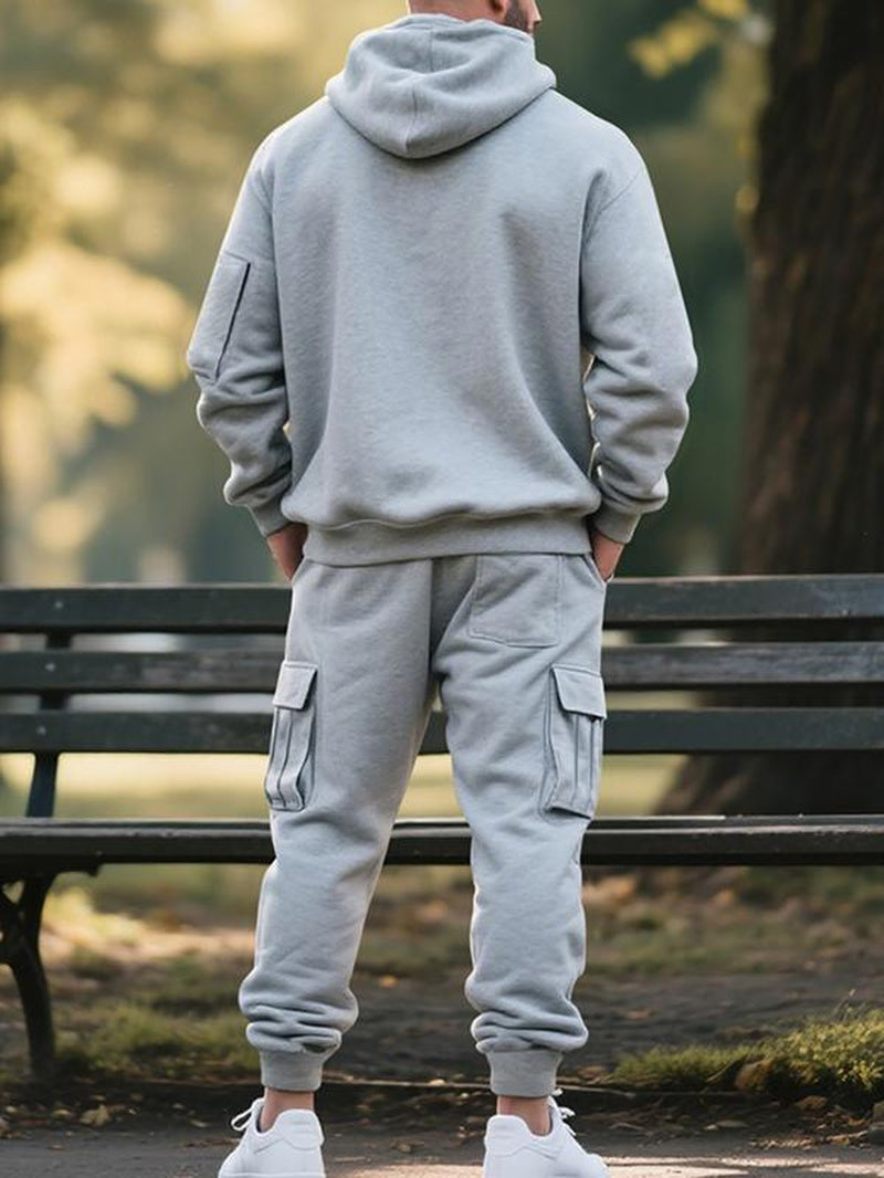 Men'S Winter Thick Fleece Lined Loose-Fit Casual Streetwear Set, Fall & Winter Fashion for Men, Warm Daily Wear Clothing