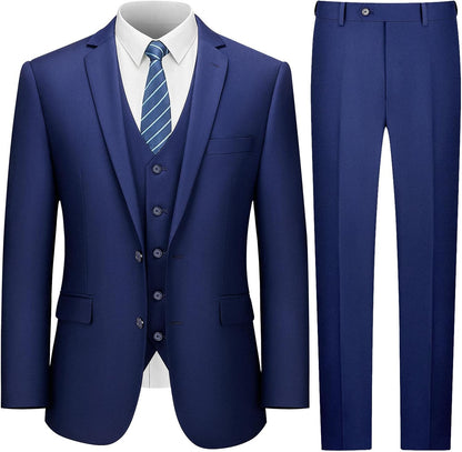 Men'S Suits Slim Fit, 3 Piece Suits for Men, 2 Buttons Solid Jacket Vest Pants, Tuxedo Set for Business, Wedding
