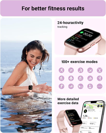 Smart Watch for Women Android & Iphone, Alexa Built-In, 1.8" Touch Screen Fitness Tracker with Answer/Make Calls, IP68 Waterproof Heart Rate/Sleep/Spo2 Monitor, Pedometer, 100+ Sport Modes