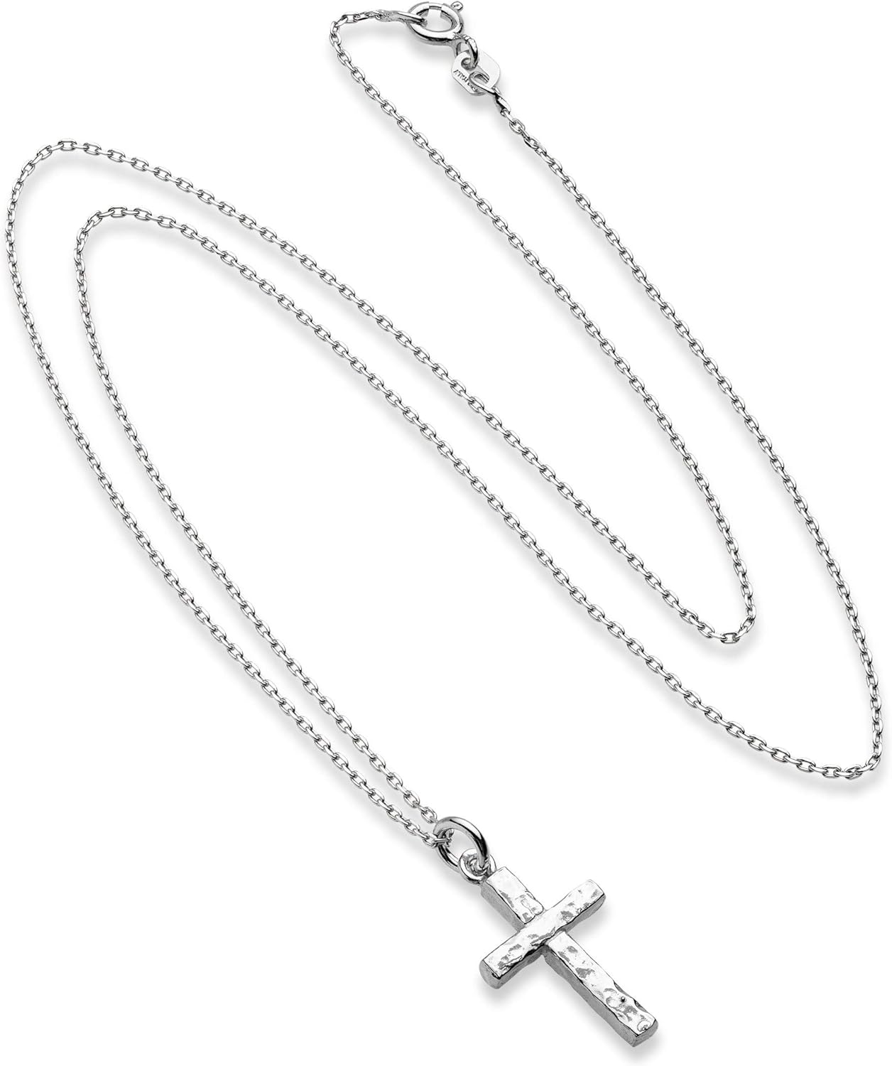 925 Sterling Silver Italian Hammered Cross Pendant Chain Necklace 18 Inch Made in Italy