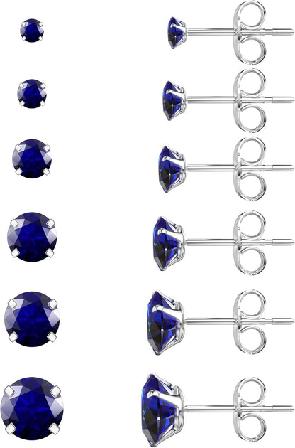 6 Pairs Stud Earrings Set, Hypoallergenic Cubic Zirconia 316L Earrings Stainless Steel CZ Earrings 3-8Mm (Steel Color)