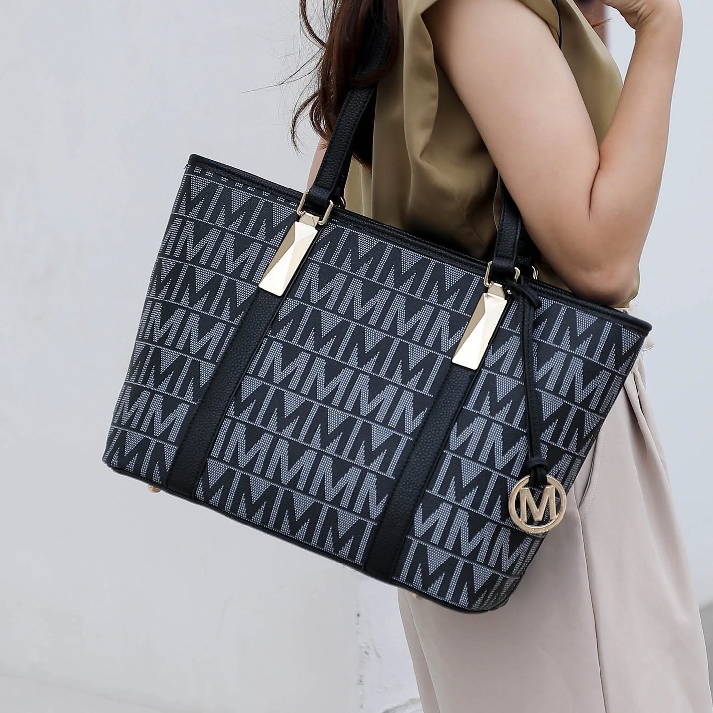 Bolso Tote Pequeño De Cuero Vegano Para Mujer Azul Marino, 4 Piezas