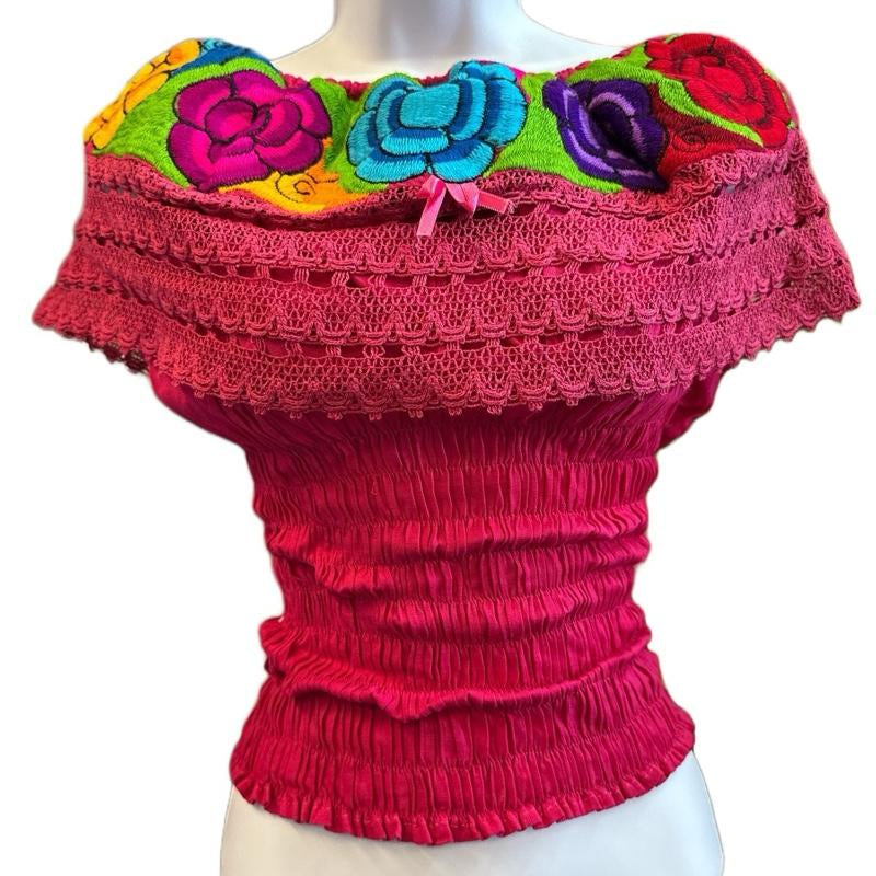 Roses Designs off the Shoulder Mexican Top Cotton