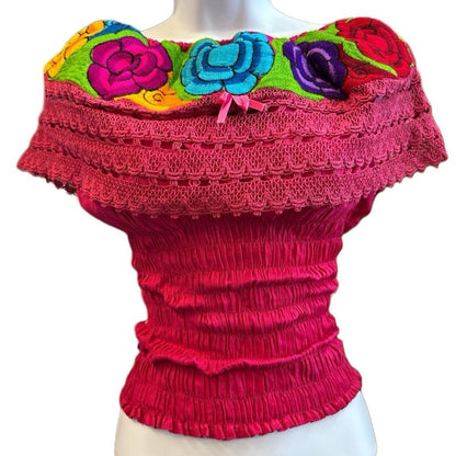 Roses Designs off the Shoulder Mexican Top Cotton
