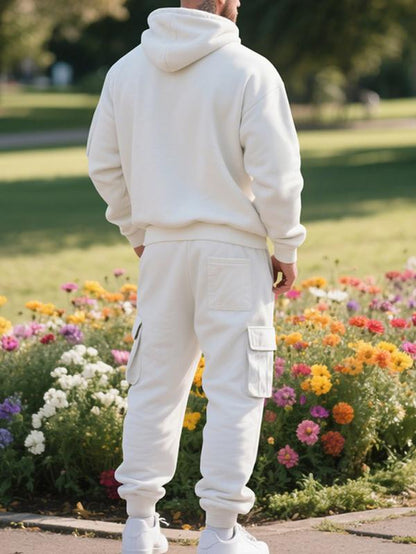 Men'S Winter Thick Fleece Lined Loose-Fit Casual Streetwear Set, Fall & Winter Fashion for Men, Warm Daily Wear Clothing
