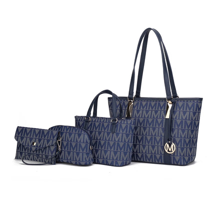 Bolso Tote Pequeño De Cuero Vegano Para Mujer Azul Marino, 4 Piezas