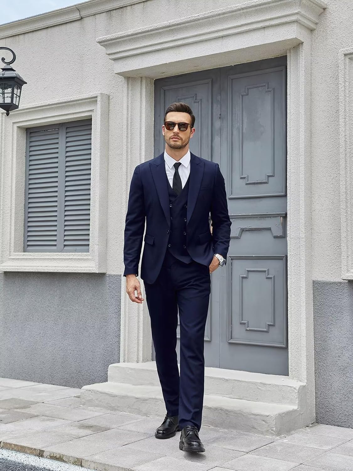 Mens Suit 3 Piece Slim Fit Suits for Men Double Breasted Suit Wedding Prom Suits Formal Business Dinner Tuxedo