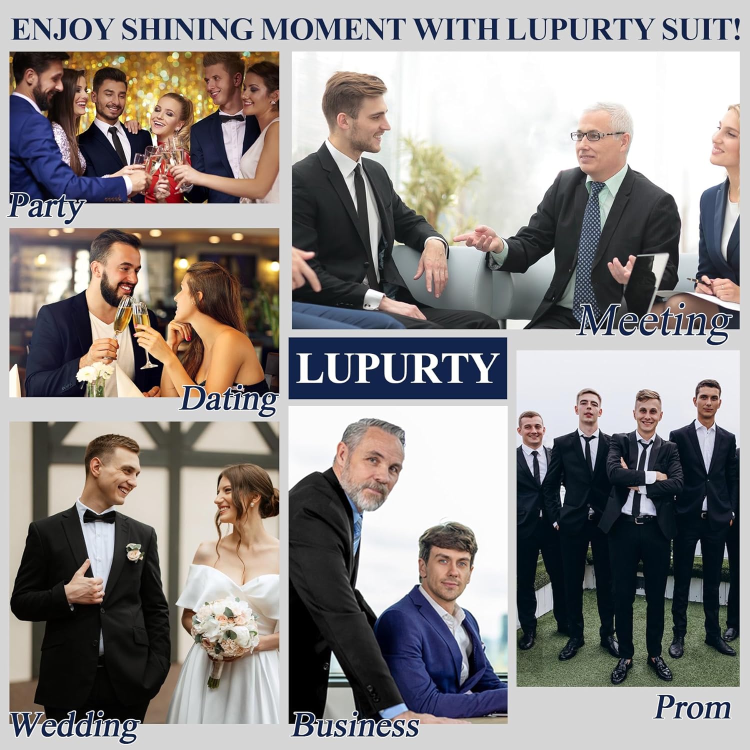 Men'S Suits Slim Fit, 3 Piece Suits for Men, 2 Buttons Solid Jacket Vest Pants, Tuxedo Set for Business, Wedding