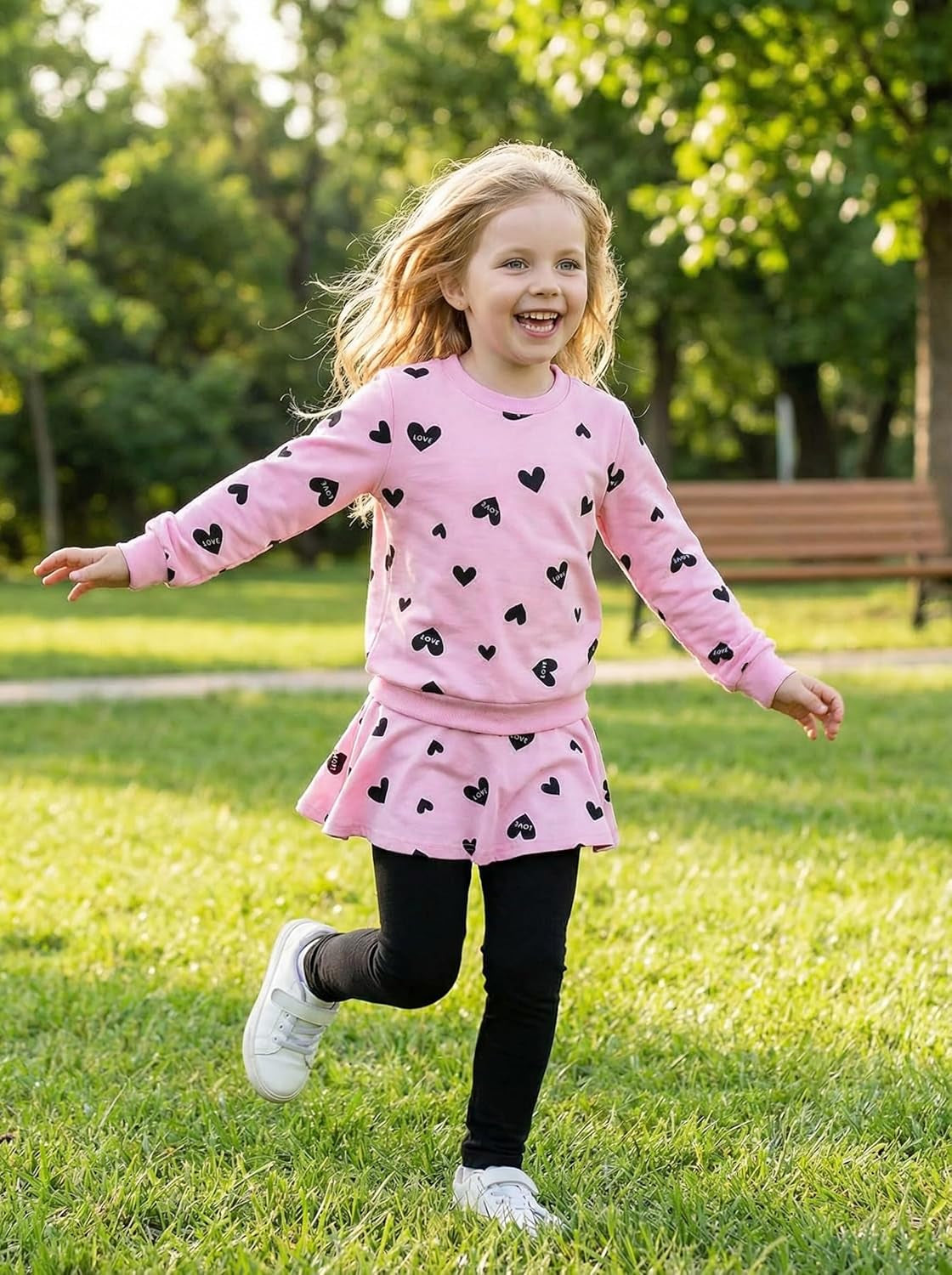 Little Girls Outfits Clothes Toddler Long Sleeve Heart Print Hoodie Shirts Top + Leggings Kids Clothing Set