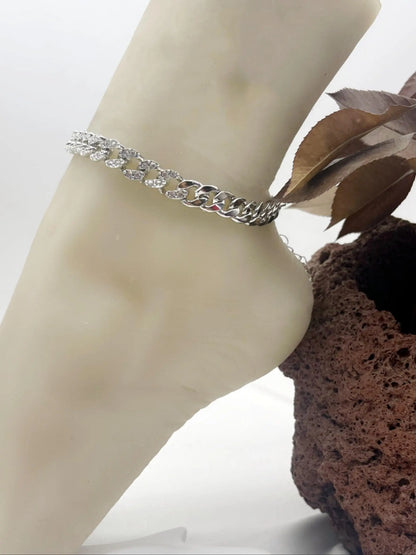 Women'S Elegant Cuban Chain Design Anklet, Fashionable Anklet for Women, Trendy Versatile & Exquisite Jewelry for Birthday Gift, Trendy Jewellery Accessories, Elegant Accessory, Foot Jewelry